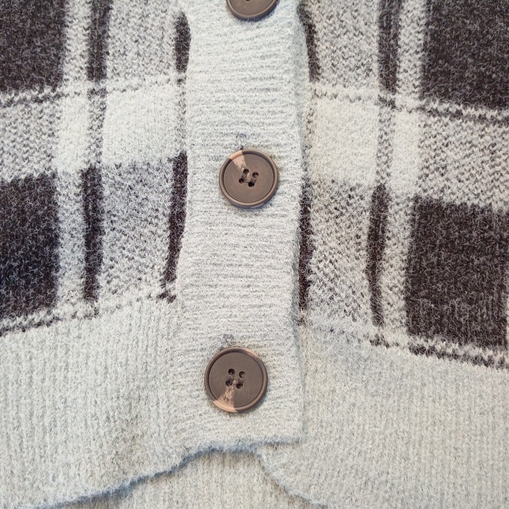 NWT Arizona Jean Company Cropped Flannel Cardigan 2 Piece Size Medium Blue/Black - Picture 4 of 11